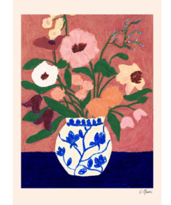 Druk artystyczny Flowers on Blue Table / Carla Llanos